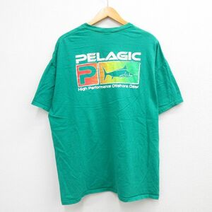 XL/古着 半袖 ビンテージ Tシャツ メンズ 00s カジキマグロ PELAGIC コットン 大きいサイズ クルーネック 緑 グリーン 23jun17 中古 2OF