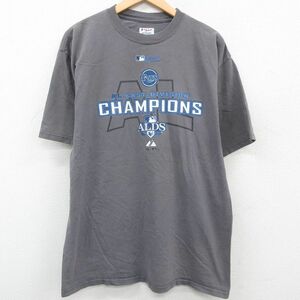 XL/古着 マジェスティック 半袖 ビンテージ Tシャツ メンズ 00s MLB タンパベイレイズ ALDS コットン クルーネック 濃グレー メジャー 2OF