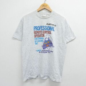 L/古着 半袖 ビンテージ Tシャツ メンズ 80s リモコン PROFESSIONAL クルーネック 薄グレー 霜降り 23mar07 中古 5OF