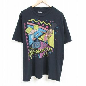 XL/古着 半袖 Tシャツ メンズ アニメ ニコロデオン ヘイアーノルド ジェラルド クルーネック 黒 ブラック 23jul17 中古 2OF