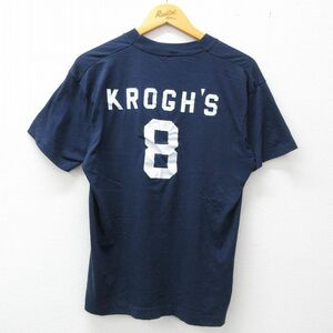 L/古着 半袖 ビンテージ Tシャツ メンズ 80s SHERRI KROGHS フロッキープリント クルーネック 濃紺 ネイビー 23jul01 中古 2OF