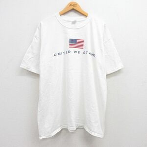 XL/古着 半袖 ビンテージ Tシャツ メンズ 00s 星条旗 大きいサイズ コットン クルーネック 白 ホワイト 23jun23 中古 2OF