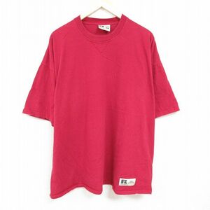 XL/古着 ラッセル 半袖 Tシャツ メンズ 無地 大きいサイズ コットン クルーネック エンジ 24feb17 中古 2OF