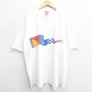 XL/古着 半袖 ビンテージ Tシャツ メンズ 90s Newport Blue 大きいサイズ コットン クルーネック 白 ホワイト 23may24 中古 2OF