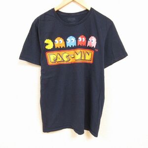 XL/古着 半袖 Tシャツ メンズ ゲーム バンダイナムコ パックマン コットン クルーネック 紺 ネイビー spe 24feb15 中古 2OF