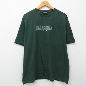 XL/古着 ヘインズ 半袖 ビンテージ Tシャツ メンズ 00s カレドニア 刺繍 コットン クルーネック 濃緑 グリーン 23jun15 中古 2OF
