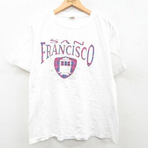 L/古着 半袖 ビンテージ Tシャツ メンズ 80s サンフランシスコ コットン クルーネック 白 ホワイト 霜降り 23mar24 中古 5OF