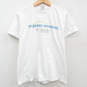 M/古着 Tモバイル 半袖 ビンテージ Tシャツ メンズ 00s express wireless 足跡 コットン クルーネック 白 ホワイト 23jul14 中古 2OF