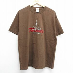 L/古着 半袖 ビンテージ Tシャツ メンズ 00s トロント カナダ 刺繍 コットン クルーネック 茶 ブラウン 23jun26 中古 2OF