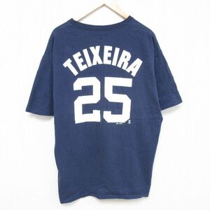 XL/古着 マジェスティック 半袖 Tシャツ メンズ MLB ニューヨークヤンキース マークテシェイラ 大きいサイズ コットン クルーネック 紺 2OF