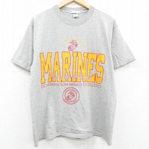 L/古着 半袖 ビンテージ Tシャツ メンズ 90s ミリタリー マリーンズ センパーフィデイルス アメリカ海兵隊 グレー 霜降り 23apr13 中古 2OF