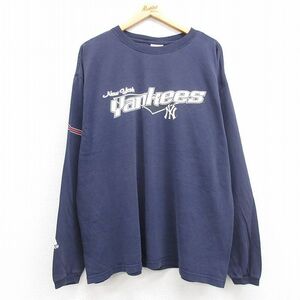 XL/古着 アディダス adidas 長袖 ビンテージ Tシャツ メンズ 00s MLB ニューヨークヤンキース 大きいサイズ コットン クルーネック 紺 2OF