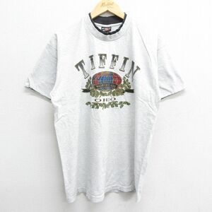 XL/古着 半袖 ビンテージ Tシャツ メンズ 90s ティフィン オハイオ 葉 コットン クルーネック 薄グレー 霜降り 23may13 中古 2OF