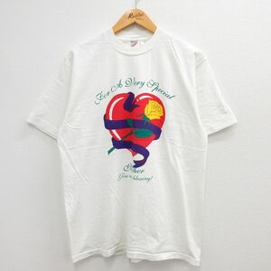 L/古着 半袖 ビンテージ Tシャツ メンズ 90s ハート バラ 花 Mother コットン クルーネック 白 ホワイト 23jun06 中古 2OF