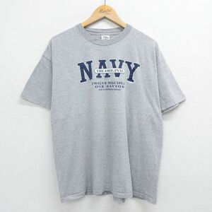 XL/古着 半袖 ビンテージ Tシャツ メンズ 00s NAVY ネイビー ミリタリー クルーネック グレー 霜降り 23jun22 中古 2OF
