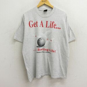 XL/古着 半袖 ビンテージ Tシャツ メンズ 90s ボウリング クルーネック 薄グレー 霜降り 23aug09 中古 2OF