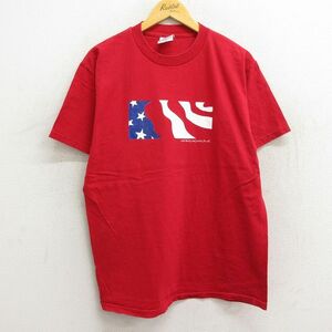 XL/古着 半袖 ビンテージ Tシャツ メンズ 00s 星条旗 コットン クルーネック 赤 レッド 23jun07 中古 2OF