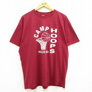 XL/古着 半袖 ビンテージ Tシャツ メンズ 00s バスケットボール CAMP HOOPS 大きいサイズ クルーネック エンジ 23jul12 中古 2OF