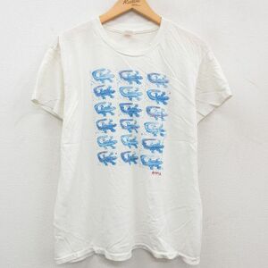 L/古着 ヘインズ 半袖 ビンテージ Tシャツ メンズ 90s トカゲ コットン クルーネック 白 ホワイト spe 23may26 中古 2OF