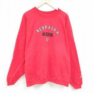 XL/古着 長袖 スウェット メンズ 90s ネブラスカ 大きいサイズ クルーネック 赤 レッド 24jan22 中古 スエット トレーナー トップス 2OF