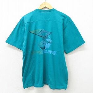 XL/古着 オーシャンパシフィック OP 半袖 ビンテージ フットボール Tシャツ メンズ 90s ウィンドサーフィン クルーネック 青緑 23jun16 2OF