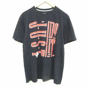 L/古着 ナイキ NIKE 半袖 ブランド Tシャツ メンズ JUSTDOIT コットン クルーネック 黒 ブラック 23jun09 中古 2OF