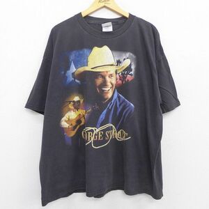 XL/古着 半袖 ビンテージ ロック バンド Tシャツ メンズ 00s ジョージストレイト 大きいサイズ コットン クルーネック 黒 ブラック 22m 5OF