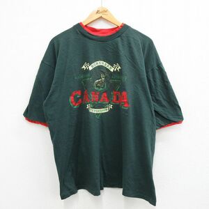 XL/古着 半袖 ビンテージ Tシャツ メンズ 90s シカ CANADA 大きいサイズ コットン クルーネック 濃緑 グリーン spe 23apr13 中古 2OF