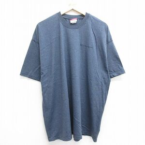 XL/古着 チャンピオン champion 半袖 ビンテージ Tシャツ メンズ 00s ワンポイントロゴ 大きいサイズ クルーネック 紺 ネイビー 霜降り 2OF