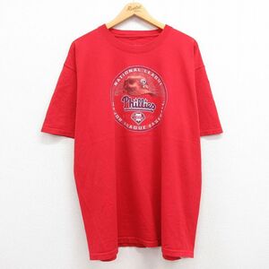 XL/古着 半袖 ビンテージ Tシャツ メンズ 00s MLB フィラデルフィアフィリーズ 大きいサイズ コットン クルーネック 赤 レッド メジャ 2OF