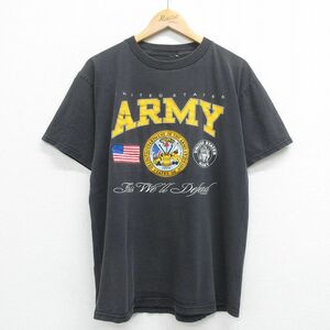 L/古着 半袖 ビンテージ Tシャツ メンズ 90s ミリタリー ARMY アーミー クルーネック 黒 ブラック 23jun27 中古 2OF