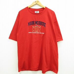 XL/古着 リー Lee 半袖 ビンテージ Tシャツ メンズ 90s MLB セントルイスカージナルス マークマグワイア 刺繍 大きいサイズ コットン 2OF