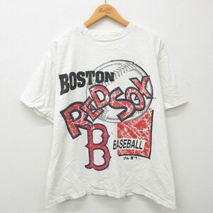 XL/古着 マジェスティック 半袖 ビンテージ Tシャツ メンズ 90s MLB ボストンレッドソックス クルーネック 白 ホワイト メジャーリーグ 5OF