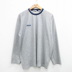 XL/古着 フィラ FILA 長袖 ビンテージ Tシャツ メンズ 90s ワンポイントロゴ 大きいサイズ クルーネック グレー 23sep18 中古 2OF