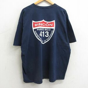 XL/古着 半袖 ビンテージ Tシャツ メンズ 90s リンカーン プエルトリコ 413 大きいサイズ コットン クルーネック 紺 ネイビー 24feb09 2OF