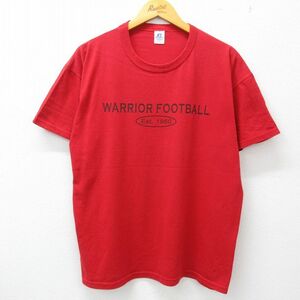 XL/古着 ラッセル 半袖 ビンテージ Tシャツ メンズ 00s ウォリアーズ フットボール モホーク クルーネック 赤 レッド 23jun13 中古 2OF