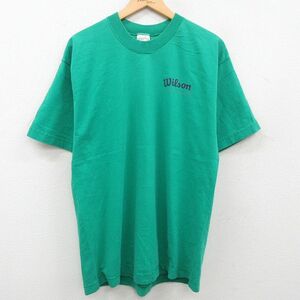 L/古着 ウィルソン 半袖 ビンテージ Tシャツ メンズ 90s ワンポイントロゴ コットン クルーネック 緑 グリーン 23jun16 中古 2OF