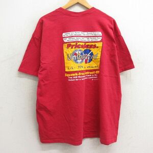 XL/古着 半袖 ビンテージ Tシャツ メンズ 90s UnionCard 歯車 胸ポケット付き 大きいサイズ コットン クルーネック 赤 レッド 24feb09 2OF