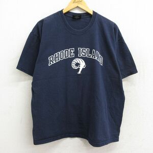 XL/古着 半袖 ビンテージ Tシャツ メンズ 00s ロードアイランド 大きいサイズ コットン クルーネック 紺 ネイビー 23jun06 中古 2OF