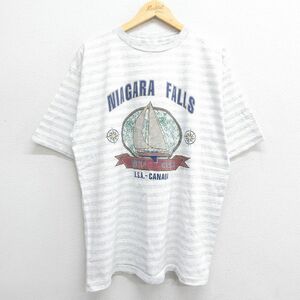 XL/古着 半袖 ビンテージ Tシャツ メンズ 90s ナイアガラの滝 カナダ 船 コットン クルーネック 白他 ホワイト ボーダー 23aug23 中古 2OF