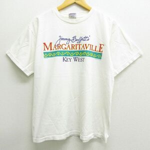 L/古着 半袖 ビンテージ ロック バンド Tシャツ メンズ 90s ジミーバフェット コットン クルーネック 白 ホワイト 22jun08 中古 5OF