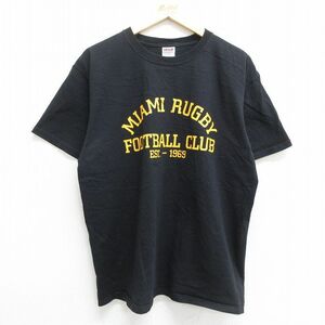 L/古着 半袖 ビンテージ Tシャツ メンズ 00s マイアミ ラグビー フットボールクラブ コットン クルーネック 黒 ブラック 23may11 中古 2OF