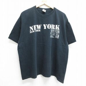 XL/古着 半袖 ビンテージ Tシャツ メンズ 00s ニューヨーク 自由の女神 大きいサイズ コットン クルーネック 黒 ブラック 23jul11 中古 2OF