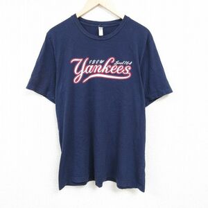 XL/古着 半袖 Tシャツ メンズ MLB ニューヨークヤンキース コットン クルーネック 紺 ネイビー メジャーリーグ ベースボール 野球 24ma 2OF