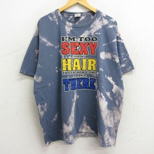 XL/古着 半袖 ビンテージ Tシャツ メンズ 00s SEXY HAIR THERE 大きいサイズ コットン クルーネック 薄紺 ネイビー ブリーチ加工 23jul 2OF