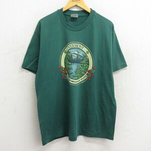 XL/古着 ヘインズ 半袖 ビンテージ Tシャツ メンズ 90s バーモント 湖 クルーネック 緑 グリーン 23jun22 中古 2OF