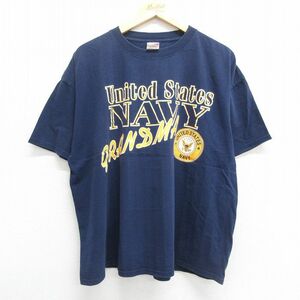 XL/古着 半袖 ビンテージ Tシャツ メンズ 00s ミリタリー ネイビー NAVY GRANDMA 大きいサイズ コットン クルーネック 紺 23jun12 中古 2OF