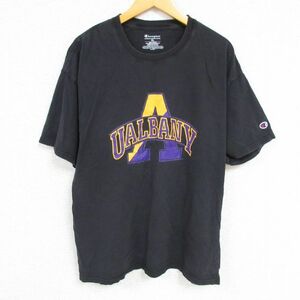 XL/古着 チャンピオン Champion 半袖 ブランド Tシャツ メンズ UALBANY コットン クルーネック 黒 ブラック 23jun12 中古 2OF