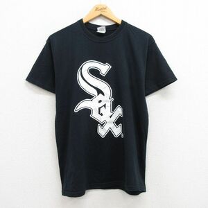 M/古着 半袖 ビンテージ Tシャツ メンズ 00s MLB シカゴホワイトソックス マークバリー 56 コットン クルーネック 黒 ブラック メジャ 2OF