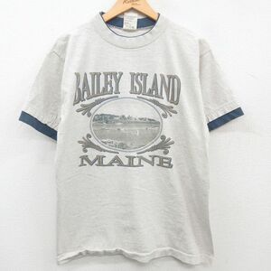 XL/古着 半袖 ビンテージ Tシャツ メンズ 90s BAILEY ボート コットン クルーネック 薄グレー 霜降り他 23jul17 中古 2OF